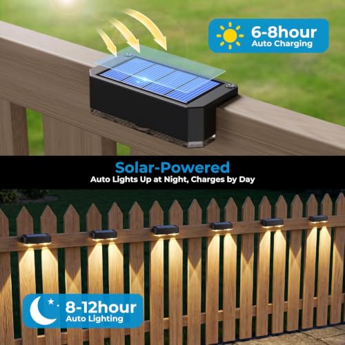 12 Pack Solar Fence Lights Outdoor, Deck Light Solar Powered, IP65 Waterproof Led Riling Solar Lights for Outside Step Yard, Warm White