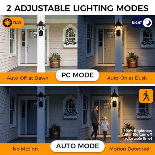18.5"Large Outdoor Motion Sensor Porch Light Dusk to Dawn Wall Sconce Light
