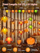 Fall Decor String Lights, 8.5FT 10 LED Thanksgiving Lights Outdoor Plug in