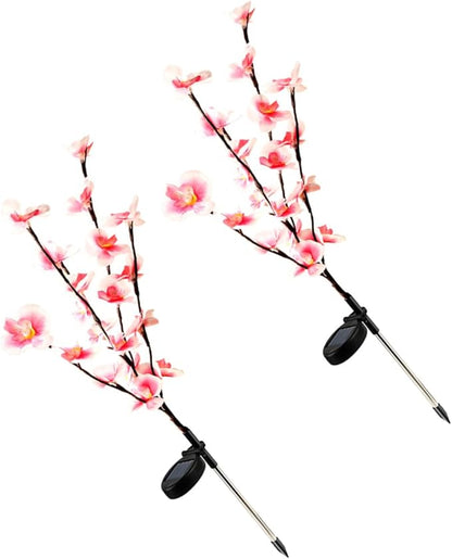 2pcs Solar Garden Flower Lights Orchid Pink with Ground Stake, Waterproof Landscape Solar Pathway Lighting for Outdoor Patio Lawn and Yard