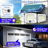 Solar Lights Outdoor Waterproof - Dual Motion Sensors & Rechargeable Battery, 3 Charging Methods Solar Flood Lights, Smart Display LED Security Lights for Garage, Porch, Patio, Yard