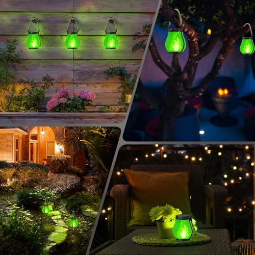 Hompavo Gen2 Solar Lanterns Outdoor Waterproof with Ultra-Real Flame Green