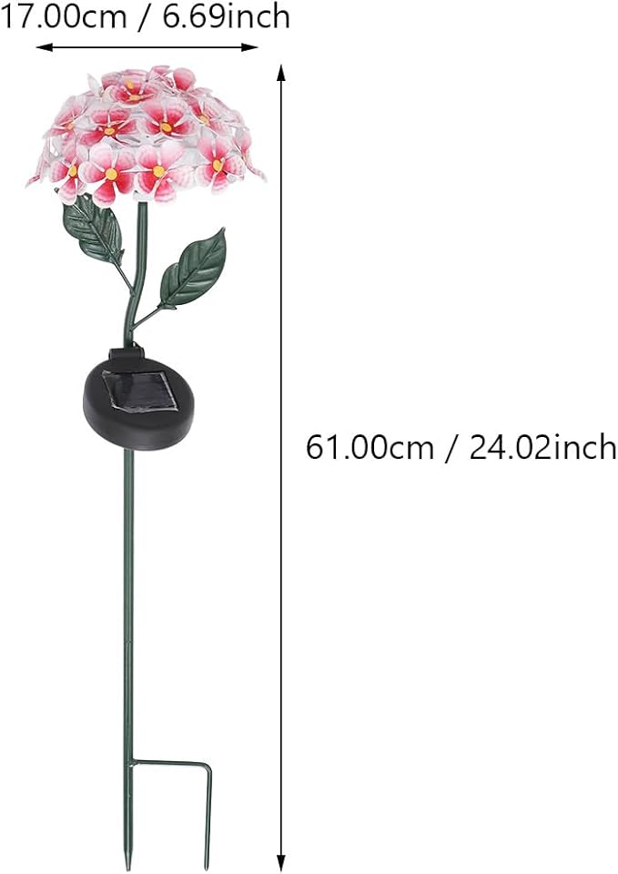 Mikikit Solar Hydrangea Stick Lamp Outdoor Ground Lawn Light Solar Energy Garden Pathway Decor Red