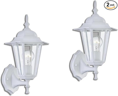 WISBEAM 2 Pack Outdoor Wall Light, White Wall Sconce for House Porch Lighting Fixture, E26 Base 60W Max, Metal Housing Plus Glass, Wet Location Rated, ETL Qualified, Bulbs not Included