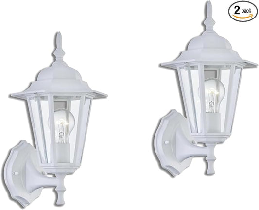 WISBEAM 2 Pack Outdoor Wall Light, White Wall Sconce for House Porch Lighting Fixture, E26 Base 60W Max, Metal Housing Plus Glass, Wet Location Rated, ETL Qualified, Bulbs not Included