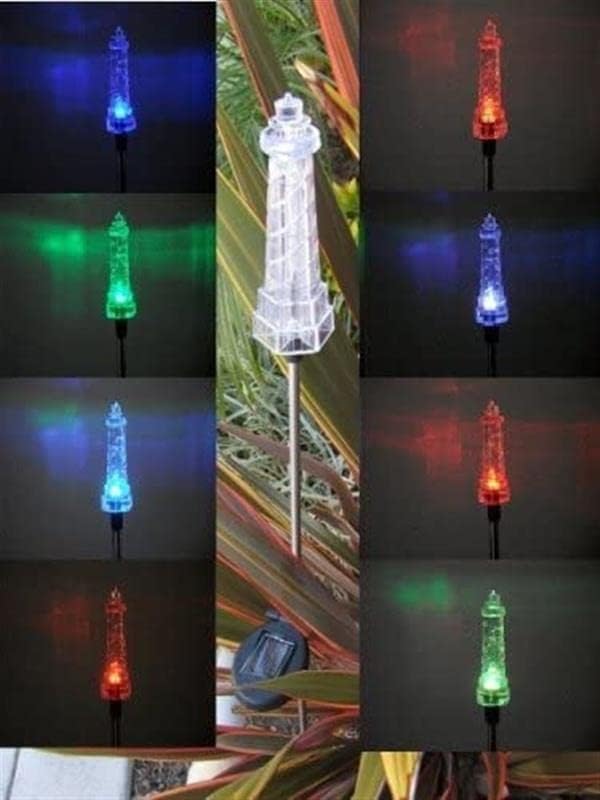 Set of 2 Clear Acrylic Lighthouse Solar Garden Yard Landscape Path Stick LED Lights