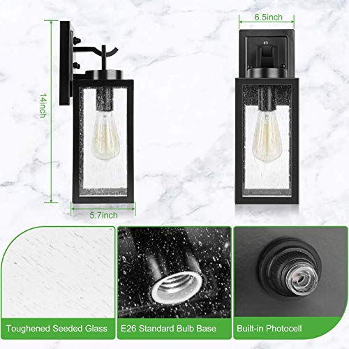 2-Pack 14'' Dusk to Dawn Outdoor Wall Light Fixtures, Exterior Lighting Fixtures Wall Mount, Waterproof Porch Lights Outdoor Wall Sconces Lanterns, Black Outside Lights for House Front Door Garage