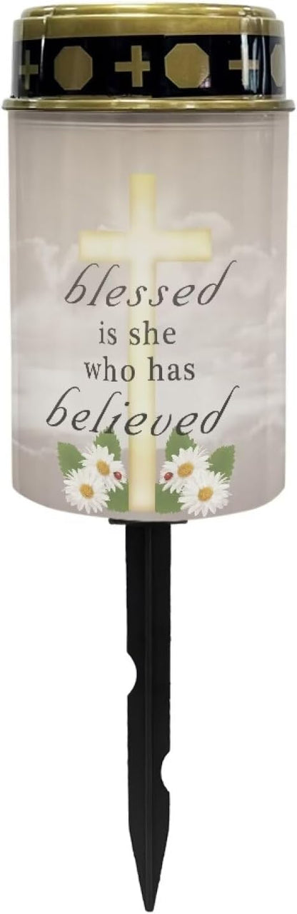 Blessed Cross Solar Stake Lights - Multipurpose Memorial Cemetery Decorations - Solar Powered Landscape Lights for Outside Patio Yard Pathway