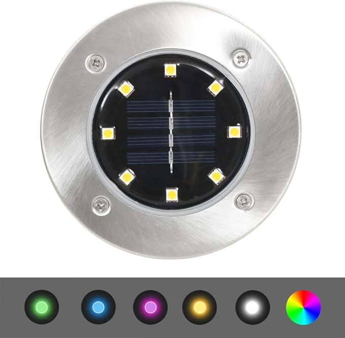 vidaXL Solar Ground Lights - Set of 8 LED Lights in RGB - Waterproof Exterior Lights for Gardens, Patios, Paths, and Balconies -Energy Efficient Solar Powered Outdoor Floor Lamps