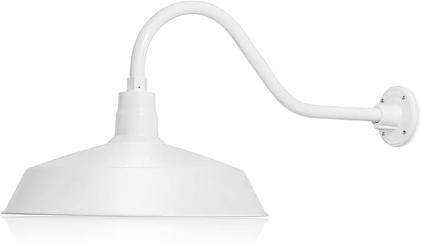 17in. White Finish Outdoor Gooseneck Barn Light Fixture with 22in. Long Extension Arm - Wall Sconce Farmhouse | Lumora