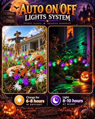 LORRYTE 8Pack 48LED Spider Solar Halloween Lights Outdoor for Garden
