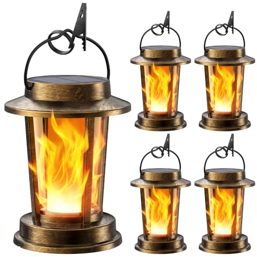 Solar Lanterns Outdoor Waterproof, Upgraded Flickering Flame Solar Lights Outdoor, Solar Powered Lanterns Decorative, Hanging Solar Lantern for Garden Yard Patio Path Porch Tree Decor 4 Pack(Copper)