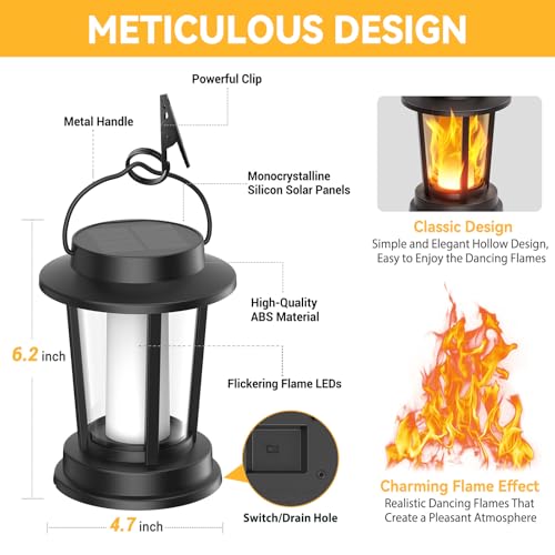 Solar Lanterns Outdoor Waterproof, Flickering Flame Solar Powered