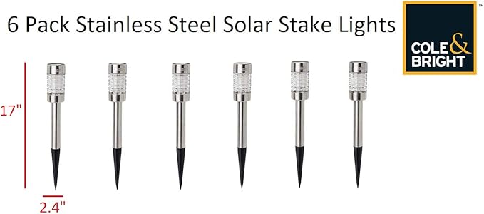 Cole & Bright 6750 Stainless Steel Solar Stake Light - 6 Pack