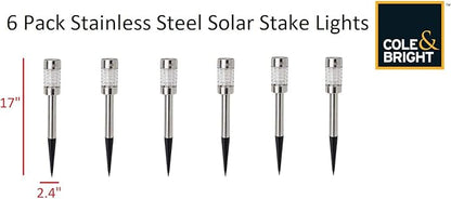 Cole & Bright 6750 Stainless Steel Solar Stake Light - 6 Pack