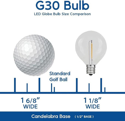 25 Foot G30 Outdoor Patio String Lights With 25 Red Globe Bulbs - Indoor/Outdoor Market Bistro Cafe Hanging Lights - C7/E12 Base - White Wire