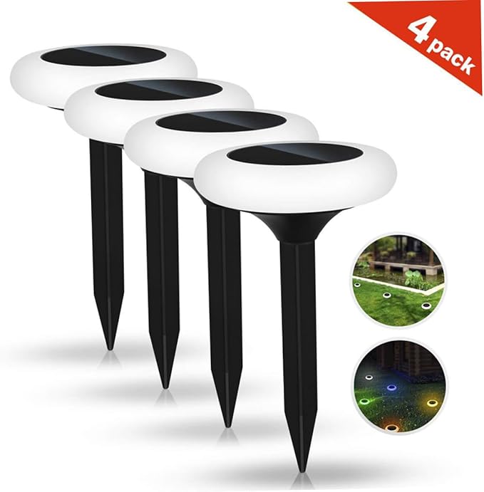 4pcs Solar Ground Plug Lights RGB Colorful Outdoor Solar Pathway Lamps for Garden Lawn Driveway Landscape Easy Installation Energy Saving for Patio and Park Decor