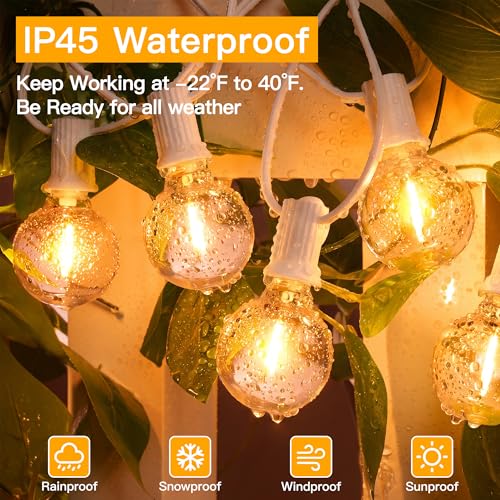 Ollny Outdoor String Lights, 50FT LED Patio Lights Waterproof White Wire