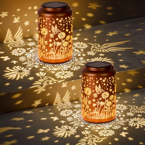 2 Pack Solar Lanterns Outdoor Waterproof Hummingbird, Solar Lights