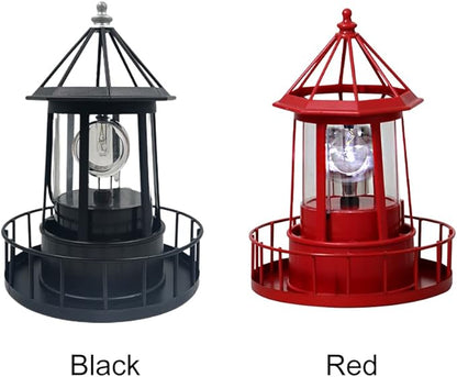 CALIDAKA LED Solar Powered Lighthouse, 360 Degree Rotating Lamp Waterproof Statue Solar LED Lighthouse for Lawn Patio Pond Yard Outdoor Decor (Red)