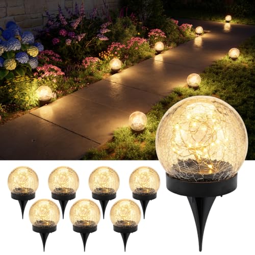 8 Pack 3.94" Warm White Solar Powered Crackle Glass Orb LED Lights