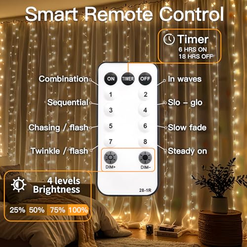 suddus 300 LED Curtain Lights Warm White 2PACK