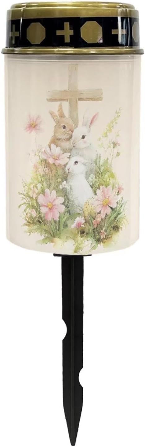White Bunny Outdoor Solar Lights for Yard Decorative Waterproof Easter Solar Cross Light for Cemetery Grave Flameless Candle for Garden Backyard Outdoor Decor Multipurpose Solar Lights