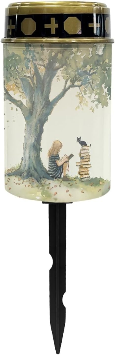 Girls and Cat Outdoor Solar Garden Stake Lights Flameless Pathway Lights for Yard Patio,Pretty Landscape Lighting Solar-Powered Fairy Light for Outside,Warm White Walkway Lights