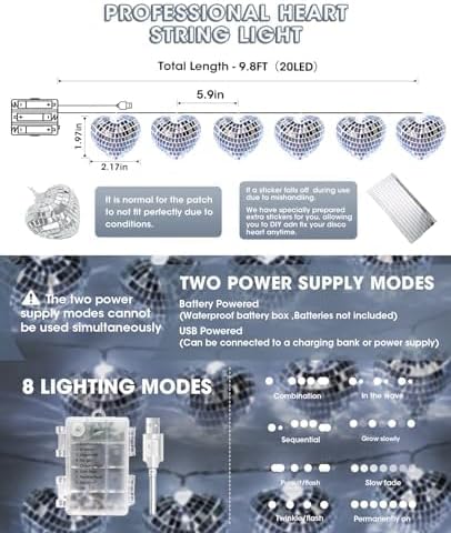 20 LED Disco Ball Mirror LED Party String Light Christmas Lanterns for Holiday Wall Window Tree Decorations Indoor Outdoor Patio Party Yard Garden Kids Bedroom Living Dorm (Moonlight Silver, 20-LED)