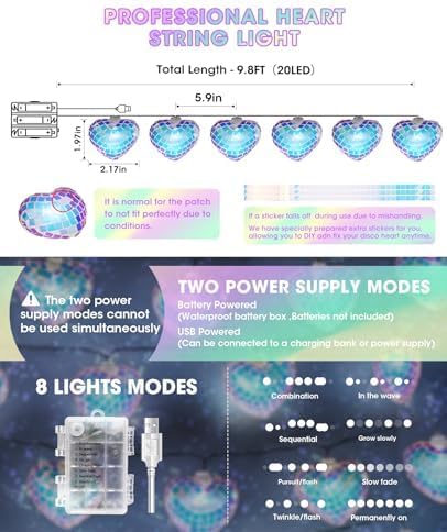 20 LED Disco Ball Mirror LED Party String Light Christmas Lanterns for Holiday Wall Window Tree Decorations Indoor Outdoor Patio Party Yard Garden Kids Bedroom Living Dorm (Ocean Love Blue, 20-LED)