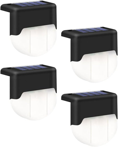 Sewroro 4pcs Solar Outdoor Step Lights, Waterproof LED Stair Lamps with Warm White Glow, Black Solar Pathway Lighting for Garden, Deck, and Yard Staircase Decoration