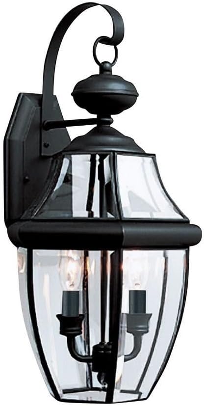 Sea Gull Lighting 8039-12 2-Light Lancaster Medium Outdoor Wall Lantern, Clear Beveled Glass and Black | Lumora