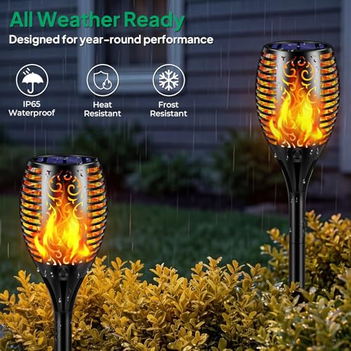 TomCare Solar Lights Outdoor Flickering Flame Solar Torch Lights, 6 Pack