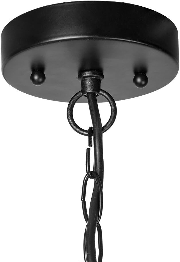 LALUZ Outdoor Pendant Lights, Farmhouse Ceiling Hanging Porch Fixture in Black Metal with Clear Bubbled Glass Globe in Iron Cage Frame, Exterior Lantern for Gazebo, Entryway, Patio