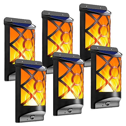 Solar Flame Lights Outdoor, Fire Effect Wall Lanterns, 6 Pack