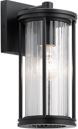 Kichler Barras 11.5" 1 Light Outdoor Wall Light with Clear Ribbed Glass in Black | Lumora