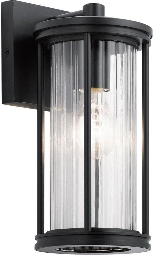 Kichler Barras 11.5" 1 Light Outdoor Wall Light with Clear Ribbed Glass in Black | Lumora