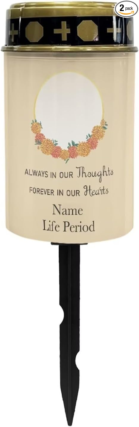 Solar Grave Lights Custom Photos for Commemoration, Personalized Photos Solar Memorial Lights Decor Candle Lamp Solar Power Grave Lights