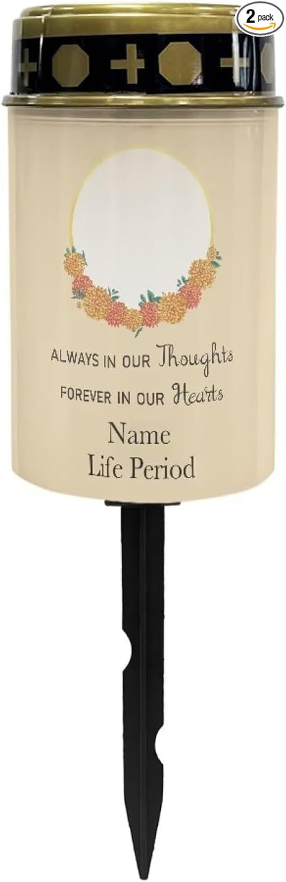Solar Grave Lights Custom Photos for Commemoration, Personalized Photos Solar Memorial Lights Decor Candle Lamp Solar Power Grave Lights