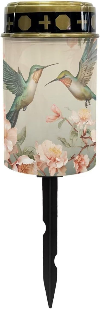 Hummingbird Floral Solar Cemetery Grave Decorations, Waterproof Memorial Cemetery Decorations Lights for Birthday Mother Day Fathery Day Memorial Day Christmas