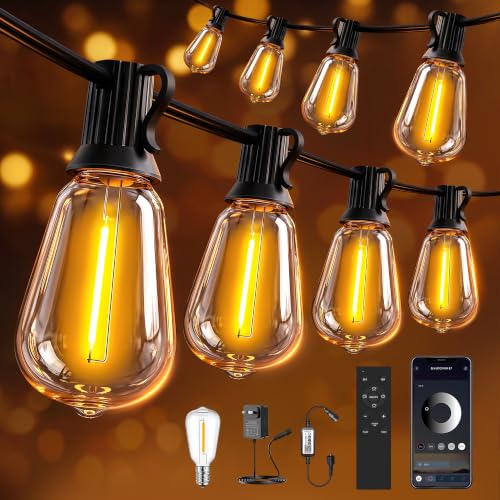 200FT Plug-in String Lights, 60 ST38 Bulbs, Bluetooth & Remote, 2700K