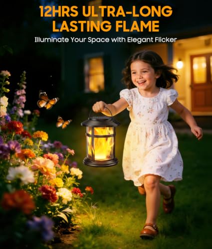 Solar Lanterns Outdoor Waterproof, 4 Pack Upgraded Flickering Flame Hanging Solar Lights, Solar Powered Decorative Lanterns for Garden Patio Porch Table Decor Gifts