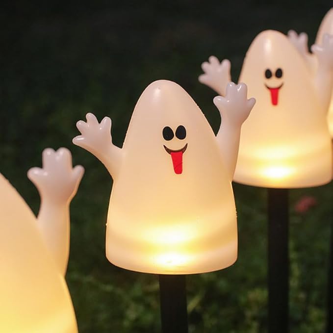 Solar Ghost Garden LED Stake Lights for Halloween Decorations Outdoor Waterproof Halloween Yard Stake Lights 1Set of 5Pack for Garden Patio Yard Pathway Grave (Ghost)