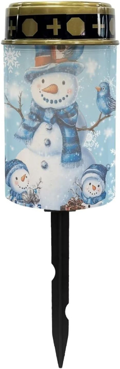 Christmas Snowman Solar Garden Stake Lights Bright Solar Cemetery Grave Decorations for Outside, Driveway Markers Lights for Remembrance