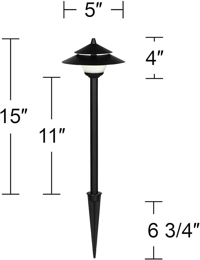 John Timberland Pollack 15" High Modern Outdoor Landscape Path Lights Porch House Exterior Outside Set of 2 LED Bulb Weatherproof Black Metal Glass Shade Front Door Patio Garage Home Deck