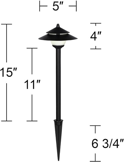 John Timberland Pollack 15" High Modern Outdoor Landscape Path Lights Porch House Exterior Outside Set of 2 LED Bulb Weatherproof Black Metal Glass Shade Front Door Patio Garage Home Deck
