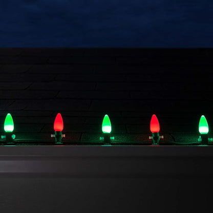 Wintergreen Lighting 50 C9 OptiCore LED Commercial Outdoor Christmas Lights – Heavy Duty Christmas String Lights; Green Wire (50 ft, Red/Green Smooth/Opaque)