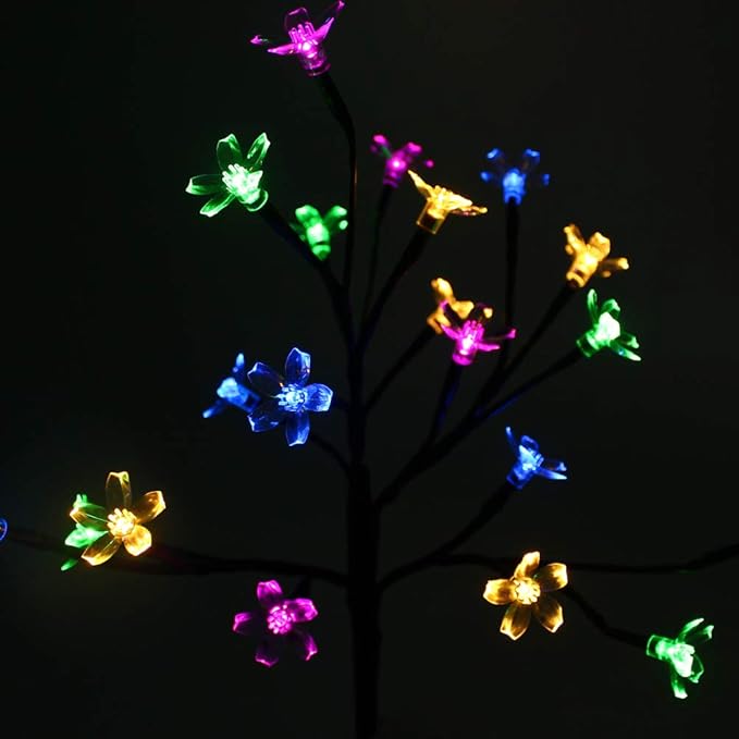 Solar Flower Fairy Light, Colorful Stainless Steel Solar Path Stake Lights for Outdoor Landscape Lighting, Lawn, Patio, Yard, Walkway, Driveway, Pathway and Garden (2 Pieces)