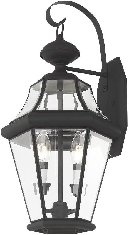 Livex Lighting 2261-02 Outdoor Wall Lantern with Clear Beveled Glass Shades, Polished Brass | Lumora