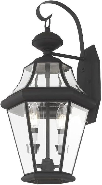 Livex Lighting 2261-02 Outdoor Wall Lantern with Clear Beveled Glass Shades, Polished Brass